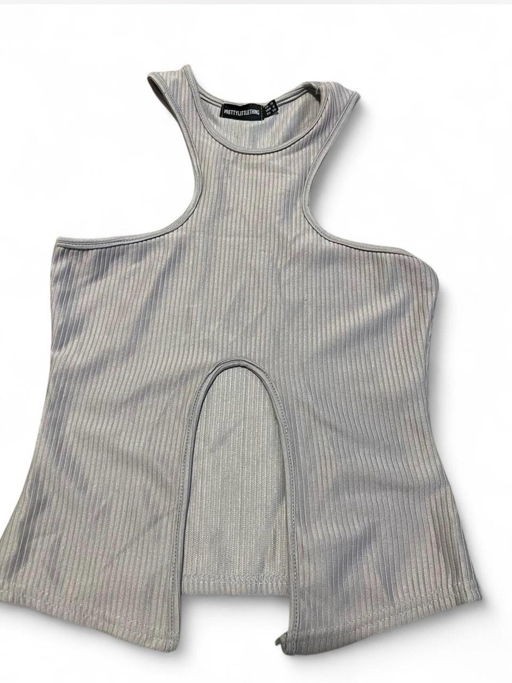 PrettyLittleThing Silver Gray‎ Ribbed Cutout Racerback Tank